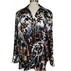 Chico's Long Sleeve Buttons Satin Shirt Office Large Abstract Animal Print 2